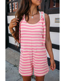 Pink Stripe Knotted Strap Patched Pocket Romper - S