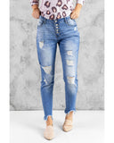 Azura Exchange Button Front Frayed Ankle Skinny Jeans - M
