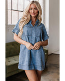 Beau Blue Short Sleeve Collared Patched Pocket Denim Mini Dress - S