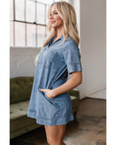 Beau Blue Short Sleeve Collared Patched Pocket Denim Mini Dress - XL