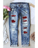 Azura Exchange Plaid Patch Snowflake Distressed Straight Jeans - M