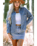 Wild Wind Washed Oversize Pocketed Denim Jacket - L