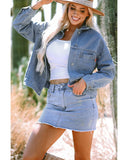 Wild Wind Washed Oversize Pocketed Denim Jacket - M