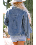 Wild Wind Washed Oversize Pocketed Denim Jacket - M