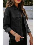 Black Washed Oversize Pocketed Denim Jacket - 2XL