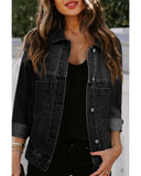 Black Washed Oversize Pocketed Denim Jacket - L