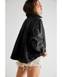 Black Washed Oversize Pocketed Denim Jacket - M