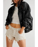 Black Washed Oversize Pocketed Denim Jacket - M