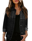 Black Washed Oversize Pocketed Denim Jacket - M