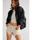 Black Washed Oversize Pocketed Denim Jacket - M