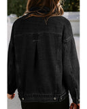 Black Washed Oversize Pocketed Denim Jacket - S