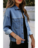 Light Blue Washed Oversize Pocketed Denim Jacket - S