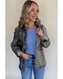 Medium Grey Mineral Wash Patched Pocket Split Denim Jacket - 2XL