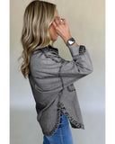 Medium Grey Mineral Wash Patched Pocket Split Denim Jacket - M