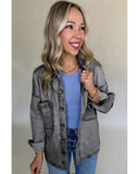 Medium Grey Mineral Wash Patched Pocket Split Denim Jacket - M