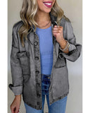 Medium Grey Mineral Wash Patched Pocket Split Denim Jacket - S