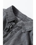 Medium Grey Mineral Wash Patched Pocket Split Denim Jacket - S