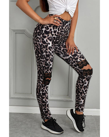 Azura Exchange Hollow Out Leopard Printed Skinny Leggings - 2XL