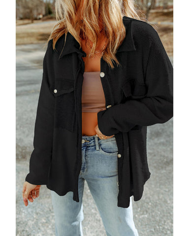 Black Contrast Flap Pockets Relaxed Shacket - M