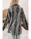 Gray Aztec Contrast Chest Pockets Loose Shacket - L
