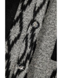 Gray Aztec Contrast Chest Pockets Loose Shacket - L