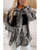 Gray Aztec Contrast Chest Pockets Loose Shacket - M