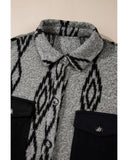 Gray Aztec Contrast Chest Pockets Loose Shacket - XL