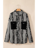 Gray Aztec Contrast Chest Pockets Loose Shacket - XL