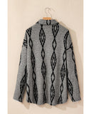 Gray Aztec Contrast Chest Pockets Loose Shacket - XL