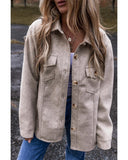 Light Grey Turn Down Collar Flap Pockets Buttoned Shacket - L