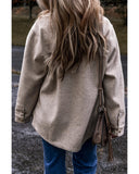 Light Grey Turn Down Collar Flap Pockets Buttoned Shacket - S