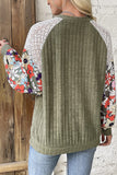 Vineyard Green Plus Size Textured Floral Patchwork Raglan Sleeve Blouse - 2X
