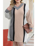Apricot Mixed Boucl Color Block Plus Size Sweater Dress - 2X