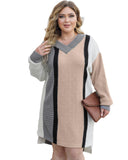 Apricot Mixed Boucl Color Block Plus Size Sweater Dress - 2X