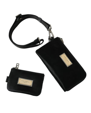 Dolce & Gabbana Women's Black Nylon Logo Plaque Keyring Pouch Clutch Bag - One Size
