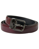 Dolce & Gabbana Men's Bordeaux Leather Silver Metal Buckle Belt - 95 cm