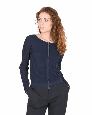 Hugo Boss Women's Blue Knit Sweater with Elastane Blend in Blue - M