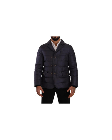 Dolce & Gabbana Men's Blue Silk Goat Coat Blouson Winter Jacket - 52 IT