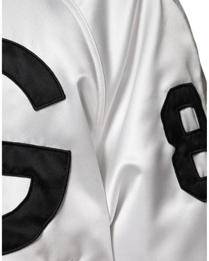 Dolce & Gabbana Men's White Polyester Logo Full Zip Bomber Jacket - 50 IT