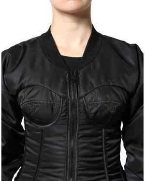 Dolce & Gabbana Women's Black Nylon Full Zip Bustier Corset Jacket - 40 IT