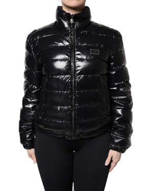 Dolce & Gabbana Women's Black Logo Plaque Full Zip Puffer Jacket - 42 IT