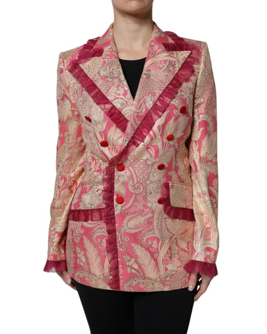 Dolce & Gabbana Women's Pink Gold Jacquard Nylon Coat Blazer Jacket - 40 IT