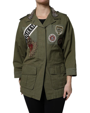 Dolce & Gabbana Women's Military Green Queen Embellished Coat Jacket - 40 IT