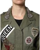 Dolce & Gabbana Women's Military Green Queen Embellished Coat Jacket - 40 IT