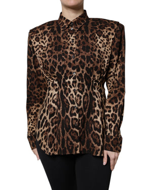 Dolce & Gabbana Women's Brown Leopard Silk Button Down Coat Jacket - 38 IT