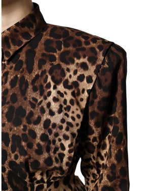 Dolce & Gabbana Women's Brown Leopard Silk Button Down Coat Jacket - 38 IT