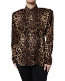 Dolce & Gabbana Women's Brown Leopard Silk Button Down Coat Jacket - 42 IT