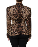Dolce & Gabbana Women's Brown Leopard Silk Button Down Coat Jacket - 42 IT