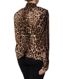 Dolce & Gabbana Women's Brown Leopard Silk Button Down Coat Jacket - 42 IT