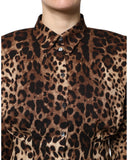 Dolce & Gabbana Women's Brown Leopard Silk Button Down Coat Jacket - 42 IT